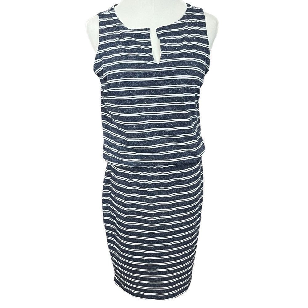Athleta Charcoal Gray Striped Linen Blend Tank Dress XS